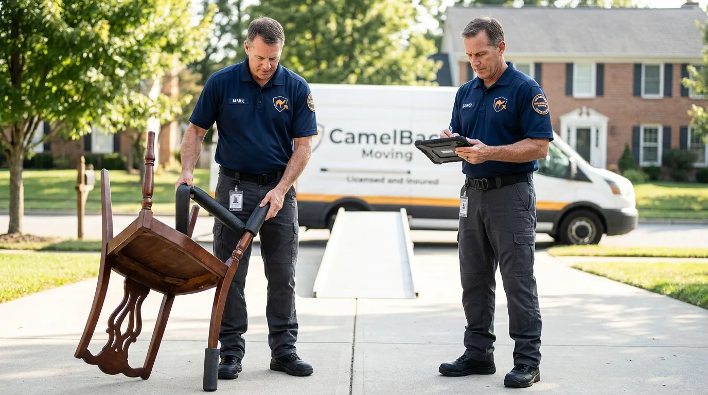 Movers inspecting furniture for damage prevention before loading in Memphis, TN